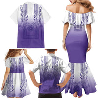 Philippines Barong Style Family Matching Mermaid Dress and Hawaiian Shirt with Polynesian Art and Leaf Motif Purple Color LT03 - Polynesian Pride
