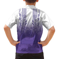 Philippines Barong Style Family Matching Off The Shoulder Long Sleeve Dress and Hawaiian Shirt with Polynesian Art and Leaf Motif Purple Color LT03 - Polynesian Pride