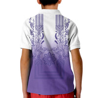 Philippines Barong Style Kid Polo Shirt with Polynesian Art and Leaf Motif Purple Color LT03 - Polynesian Pride