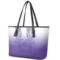 Philippines Barong Style Leather Tote Bag with Polynesian Art and Leaf Motif Purple Color