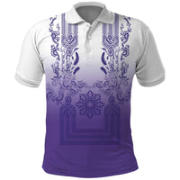 Philippines Barong Style Polo Shirt with Polynesian Art and Leaf Motif Purple Color