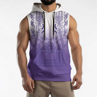 Philippines Barong Style Sleeveless Hoodie with Polynesian Art and Leaf Motif Purple Color LT03 - Polynesian Pride