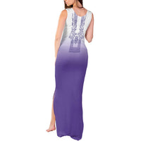 Philippines Barong Style Tank Maxi Dress with Polynesian Art and Leaf Motif Purple Color LT03 - Polynesian Pride