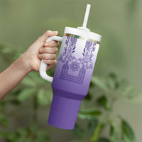 Philippines Barong Style Tumbler With Handle with Polynesian Art and Leaf Motif Purple Color