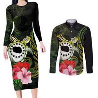 Kia Orana Cook Islands Couples Matching Long Sleeve Bodycon Dress and Long Sleeve Button Shirt Turtle and Hibiscus Polynesian Pattern LT03 Yellow - Polynesian Pride