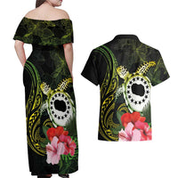 Kia Orana Cook Islands Couples Matching Off Shoulder Maxi Dress and Hawaiian Shirt Turtle and Hibiscus Polynesian Pattern LT03 - Polynesian Pride