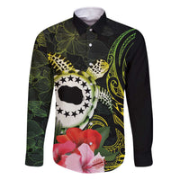 Kia Orana Cook Islands Family Matching Off Shoulder Short Dress and Hawaiian Shirt Turtle and Hibiscus Polynesian Pattern LT03 Dad's Shirt - Long Sleeve Yellow - Polynesian Pride