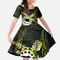 Kia Orana Cook Islands Family Matching Tank Maxi Dress and Hawaiian Shirt Turtle and Hibiscus Polynesian Pattern LT03 Daughter's Dress Yellow - Polynesian Pride