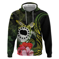 Kia Orana Cook Islands Zip Hoodie Turtle and Hibiscus Polynesian Pattern