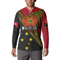 Papua new Guinea Goroka Show Button Sweatshirt Bird-of-paradise and Melanesian Tattoo Pattern