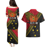 Papua new Guinea Goroka Show Couples Matching Puletasi and Hawaiian Shirt Bird-of-paradise and Melanesian Tattoo Pattern