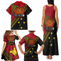 Papua new Guinea Goroka Show Family Matching Tank Maxi Dress and Hawaiian Shirt Bird-of-paradise and Melanesian Tattoo Pattern