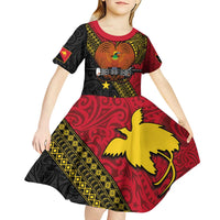 Papua new Guinea Goroka Show Kid Short Sleeve Dress Bird-of-paradise and Melanesian Tattoo Pattern