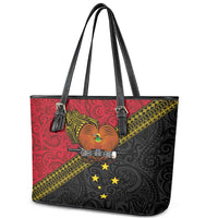 Papua New Guinea Goroka Show Leather Tote Bag Bird-of-paradise and Melanesian Tattoo Pattern LT03 - Polynesian Pride