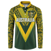 Australia Rugby Custom Button Sweatshirt Aboriginal Art Sporty Style - Polynesian Pride