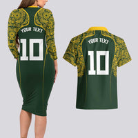 Australia Rugby Custom Couples Matching Long Sleeve Bodycon Dress and Hawaiian Shirt Aboriginal Art Sporty Style - Polynesian Pride