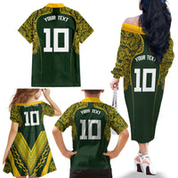 Australia Rugby Custom Family Matching Off The Shoulder Long Sleeve Dress and Hawaiian Shirt Aboriginal Art Sporty Style - Polynesian Pride