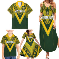 Australia Rugby Custom Family Matching Summer Maxi Dress and Hawaiian Shirt Aboriginal Art Sporty Style - Polynesian Pride