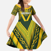 Australia Rugby Custom Kid Short Sleeve Dress Aboriginal Art Sporty Style - Polynesian Pride