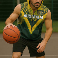 Australia Rugby Custom Sleeveless Zip Hoodie Aboriginal Art Sporty Style LT03
