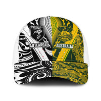 Aotearoa Australia Rugby Baseball Net Cap Maori and Aboriginal Art Sporty Style - Polynesian Pride