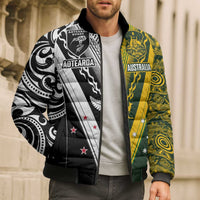 Aotearoa Australia Rugby Custom Bomber Puffer Jacket Maori and Aboriginal Art Sporty Style - Polynesian Pride