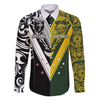 Aotearoa Australia Rugby Custom Family Matching Off The Shoulder Long Sleeve Dress and Hawaiian Shirt Maori and Aboriginal Art Sporty Style - Polynesian Pride
