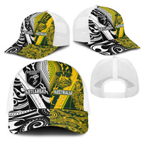 Aotearoa Australia Rugby Mesh Trucker Cap Maori and Aboriginal Art Sporty Style - Polynesian Pride