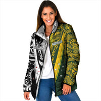 Aotearoa Australia Rugby Custom Padded Jacket Maori and Aboriginal Art Sporty Style - Polynesian Pride