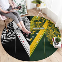 Aotearoa Australia Rugby Round Carpet Maori and Aboriginal Art Sporty Style - Polynesian Pride