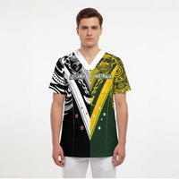 Aotearoa Australia Rugby Custom Scrub Top Maori and Aboriginal Art Sporty Style - Polynesian Pride