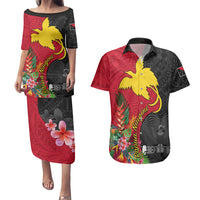 Papua New Guinea Couples Matching Puletasi Dress and Hawaiian Shirt Birds Of Paradise Mix Tropical Flower Polynesian Pattern LT03 Red - Polynesian Pride