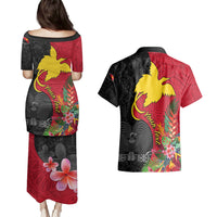Custom Papua New Guinea Couples Matching Puletasi Dress and Hawaiian Shirt Birds Of Paradise Mix Tropical Flower Polynesian Pattern LT03 - Polynesian Pride