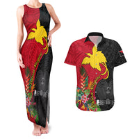 Custom Papua New Guinea Couples Matching Tank Maxi Dress and Hawaiian Shirt Birds Of Paradise Mix Tropical Flower Polynesian Pattern LT03 Red - Polynesian Pride