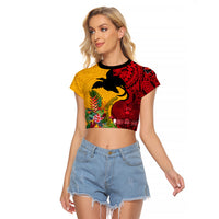 Papua New Guinea Raglan Cropped T Shirt Birds Of Paradise Mix Tropical Flower Polynesian Pattern LT03 Female Yellow - Polynesian Pride