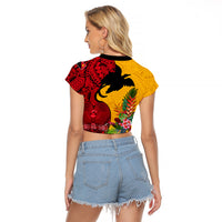 Papua New Guinea Raglan Cropped T Shirt Birds Of Paradise Mix Tropical Flower Polynesian Pattern LT03 - Polynesian Pride