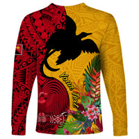 Custom Papua New Guinea Long Sleeve Shirt Birds Of Paradise Mix Tropical Flower Polynesian Pattern LT03 - Polynesian Pride