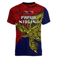 Papua New Guinea Central Province Women V Neck T Shirt PNG Birds Of Paradise Polynesian Arty Style LT03 - Polynesian Pride