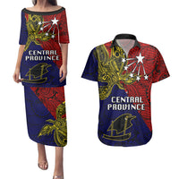 Custom Papua New Guinea Central Province Couples Matching Puletasi Dress and Hawaiian Shirt PNG Birds Of Paradise Polynesian Arty Style LT03 Red - Polynesian Pride