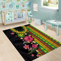 Hawaiian Independence Day Area Rug Kanaka Maoli Symbols With Tapa Motifs and Tropical Plants - Polynesian Pride