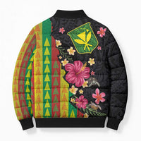 Hawaiian Independence Day Bomber Puffer Jacket Kanaka Maoli Symbols With Tapa Motifs and Tropical Plants - Polynesian Pride