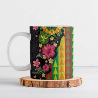 Hawaiian Independence Day Ceramic Mug Kanaka Maoli Symbols With Tapa Motifs and Tropical Plants - Polynesian Pride