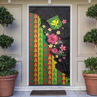Hawaiian Independence Day Door Cover Kanaka Maoli Symbols With Tapa Motifs and Tropical Plants - Polynesian Pride