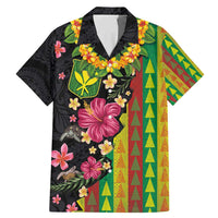 Hawaiian Independence Day Family Matching Mermaid Dress and Hawaiian Shirt Kanaka Maoli Symbols With Tapa Motifs and Tropical Plants LT03 Dad's Shirt - Short Sleeve Black - Polynesian Pride