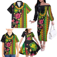 Hawaiian Independence Day Family Matching Off The Shoulder Long Sleeve Dress and Hawaiian Shirt Kanaka Maoli Symbols With Tapa Motifs and Tropical Plants LT03 - Polynesian Pride