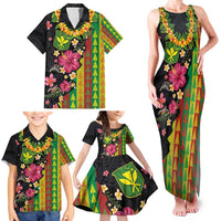 Hawaiian Independence Day Family Matching Tank Maxi Dress and Hawaiian Shirt Kanaka Maoli Symbols With Tapa Motifs and Tropical Plants LT03 - Polynesian Pride