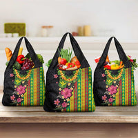 Hawaiian Independence Day Grocery Bag Kanaka Maoli Symbols With Tapa Motifs and Tropical Plants - Polynesian Pride