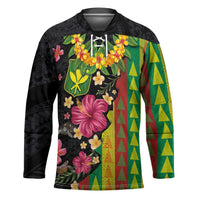 Hawaiian Independence Day Hockey Jersey Kanaka Maoli Symbols With Tapa Motifs and Tropical Plants - Polynesian Pride