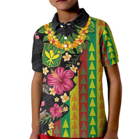 Hawaiian Independence Day Kid Polo Shirt Kanaka Maoli Symbols With Tapa Motifs and Tropical Plants - Polynesian Pride