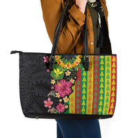 Hawaiian Independence Day Leather Tote Bag Kanaka Maoli Symbols With Tapa Motifs and Tropical Plants - Polynesian Pride
